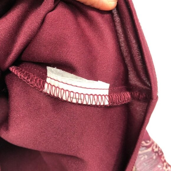 Burgundy Floral Chiffon flowy tunic scoop neck Short Sleeve Blouse size ~M - Picture 12 of 14